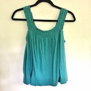 Anthropologie Smocked Neck Camisole Tank Top Turquoise